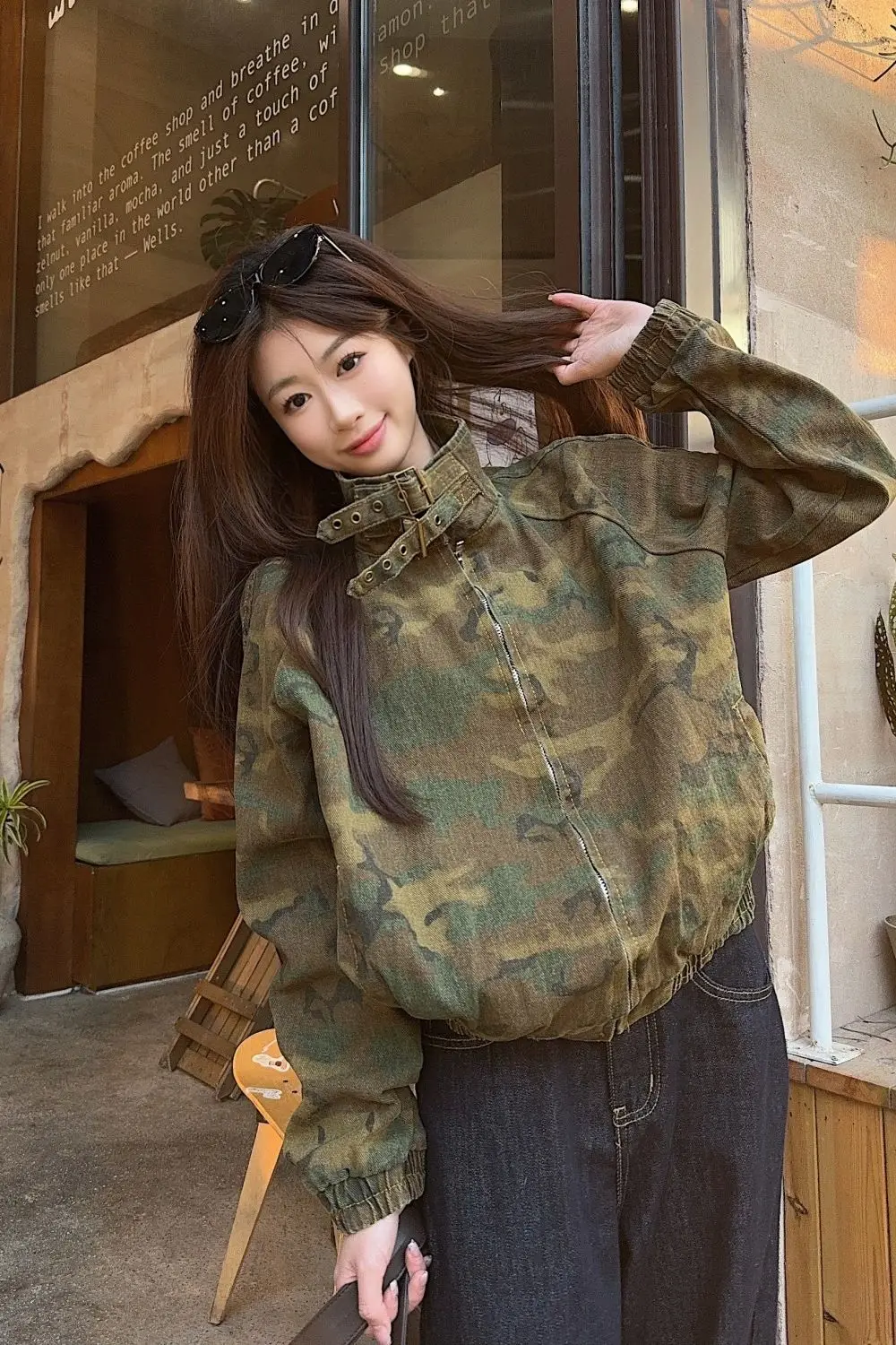 

​​Women's Camo Street Jacket Vintage Oversized Zip Up Cardigan Slimming Versatile Spring 2025 New Lightweight Outerwear​​