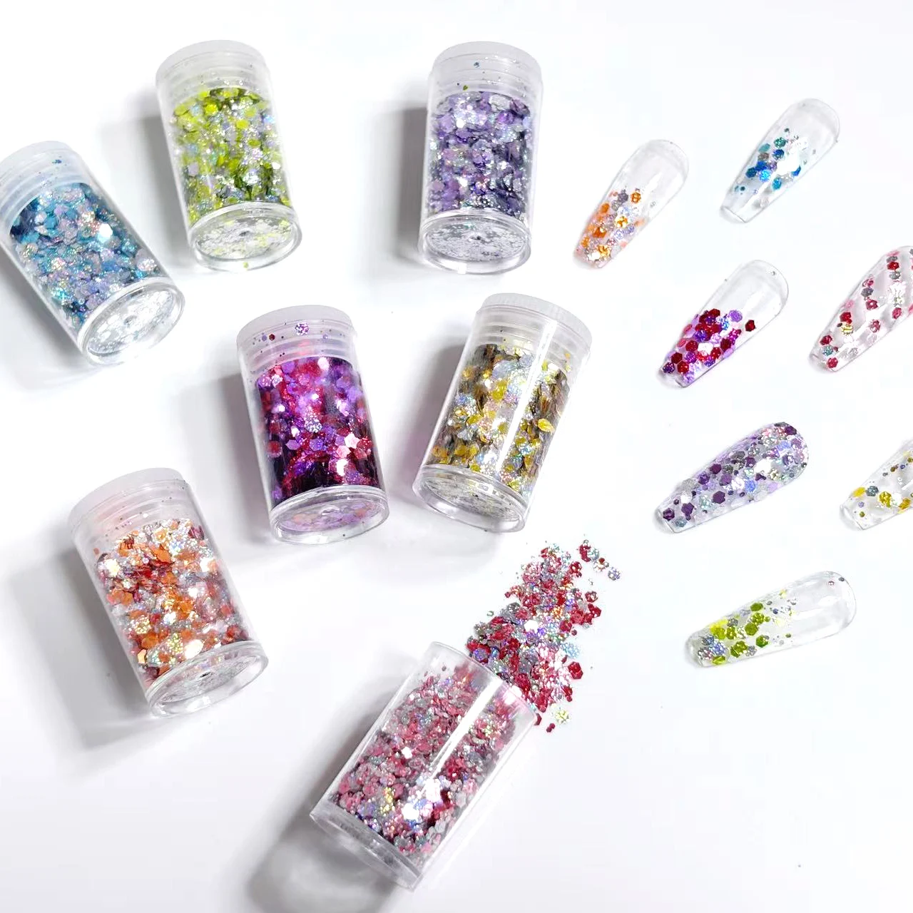 7 flaschen Heiße Verkäufe hohe kapazität metallic farbe Nagel Glitter Set Holographische Mix Nagel Zubehör Nail art Dekoration