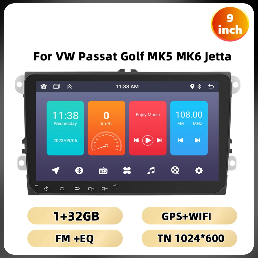 Podofo 4Core 2 + 64G Autoradio Voor Vw/Magotan/Passat/Golf Multimedia Speler Navigatie Gps Wifi Carplay Android Auto Radio