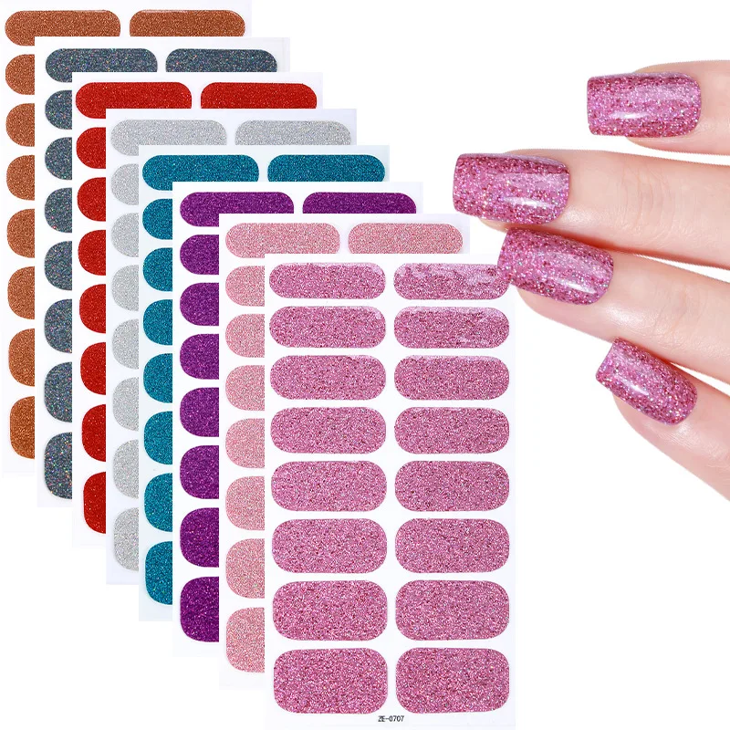 Involucri per unghie con glitter rosa cave in tinta unita, set da 16 pezzi: tinta unita/occhio di gatto inclinato/serie Cat Eye sfumate