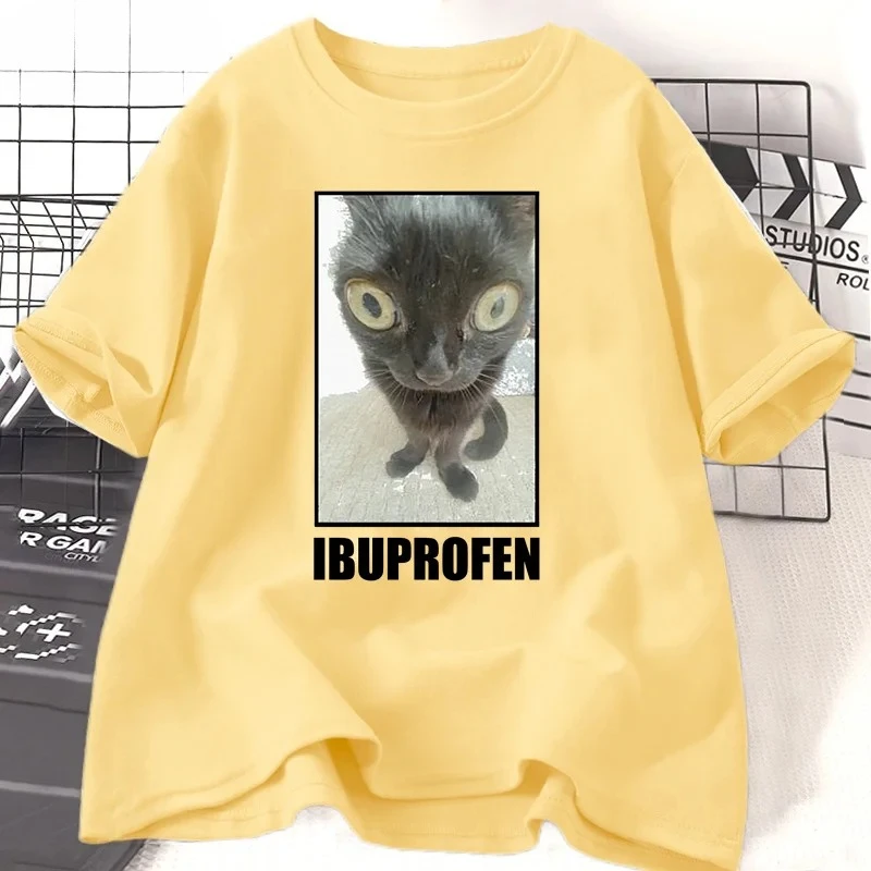 Men's short-sleeved T-shirt ibuprofen interesting cat graphic print T-shirt casual and fashionable T-shirt