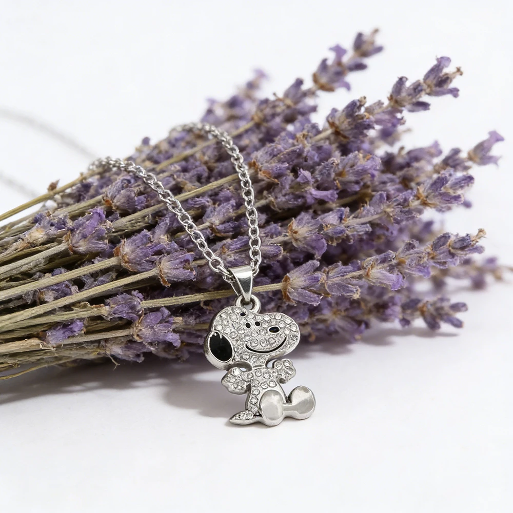 Niedliche Snoopy Zirkon-Halskette Paar-Geschenk Anhänger Cartoon-Hund Schlüsselbein-Kette Valentinstag-Halskette – Detail 3