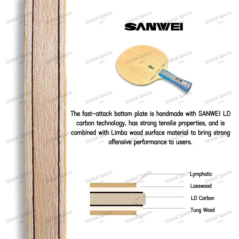 SANWEI YU Lama da ping pong Struttura interna 5 Legno + 2 LD Carbonio OFF++ Allenamento Racchetta da ping pong Bat Paddle Lama da ping pong