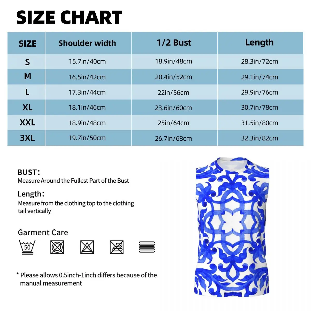 Portuguese Azulejo Tiles Men Printed Sleeveless T-shirt Casual Hip Hop Street Style Beach Holiday Tank Tops