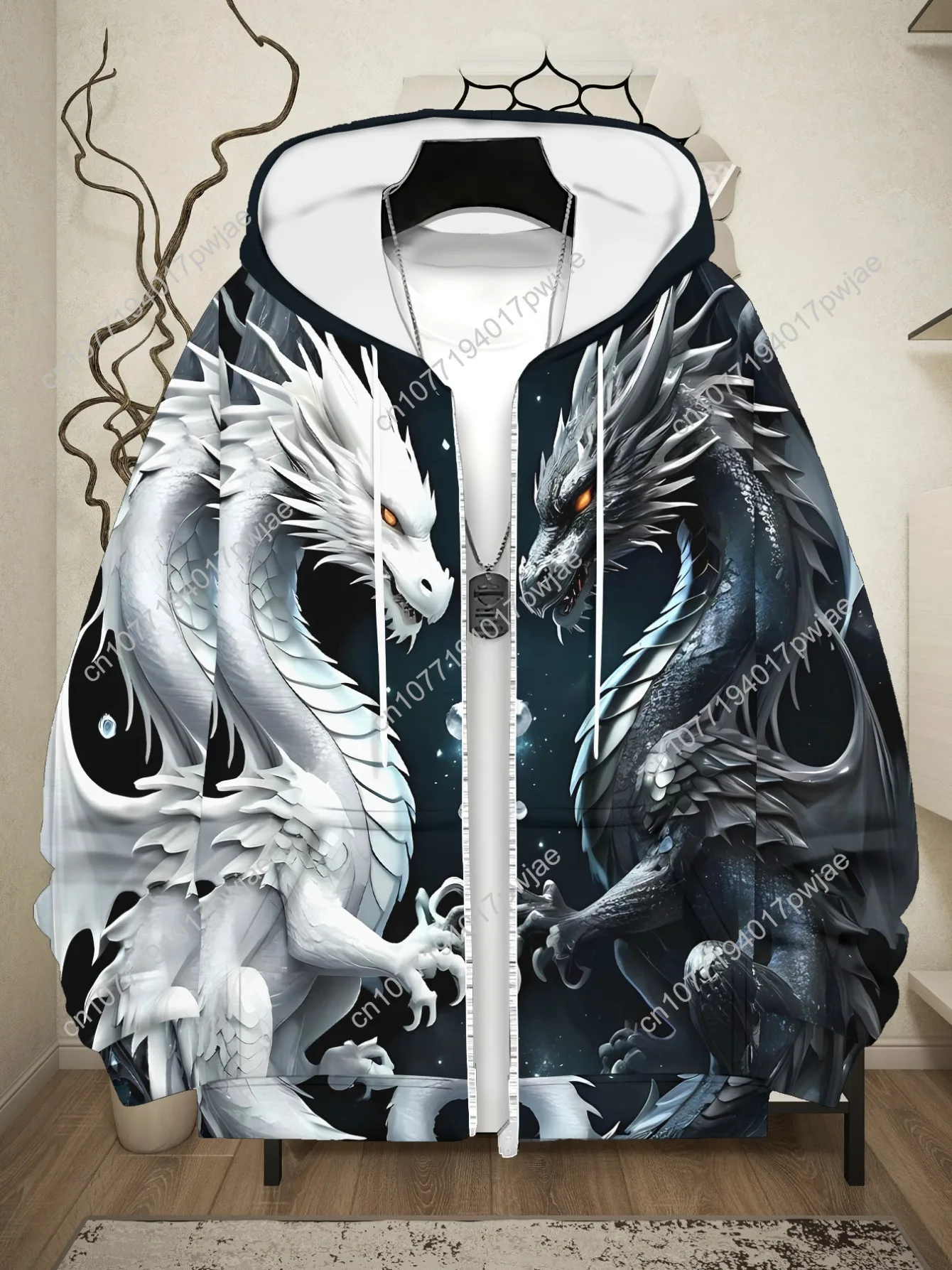 Мужская толстовка на молнии с принтом дракона — легкий, прочный полиэстер, дышащая ткань для активного отдыха, путешествий и повседневного использования