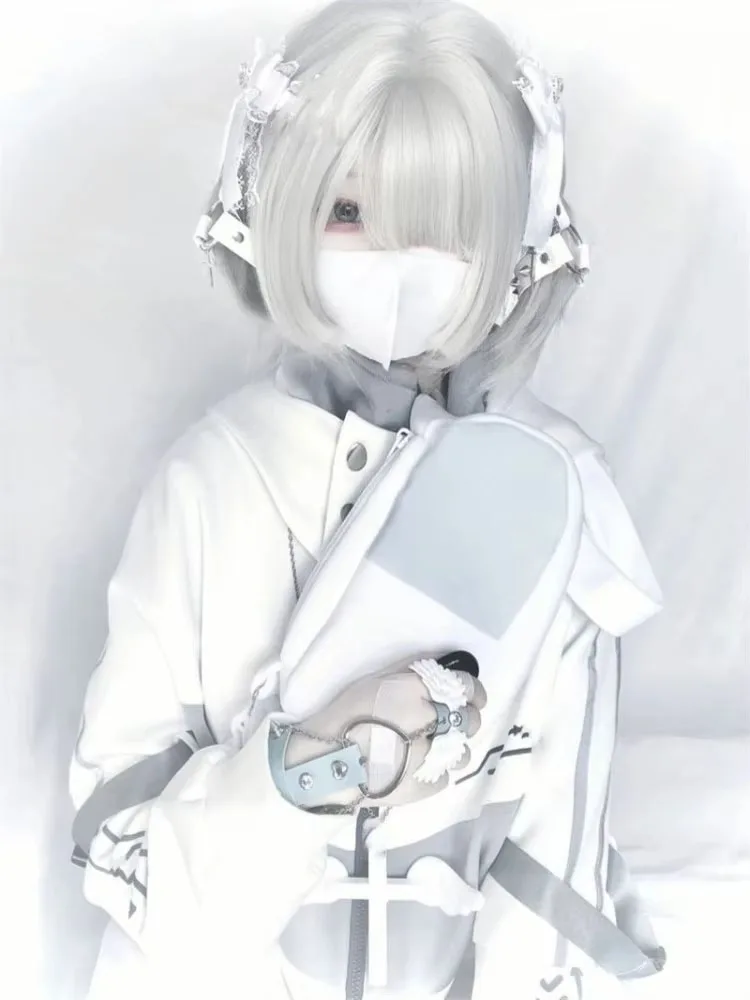 

Japanese Y2k White All-match Coat Women 2025 Spring Autumn New Tops Mujer Mid-length Loose Long Sleeve Zipper Jackets