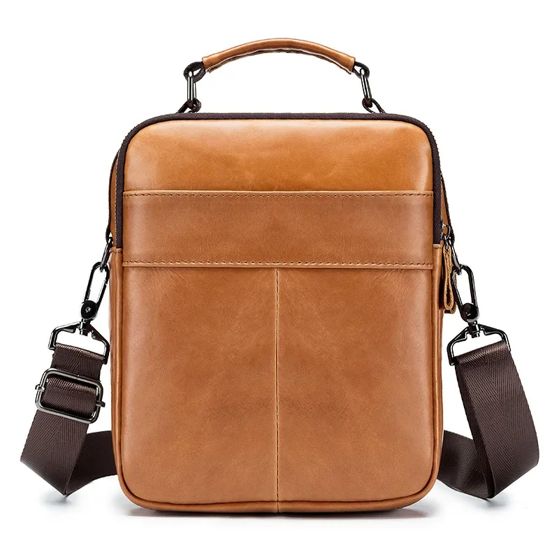 Business Men's Cowhide Shoulder Bag 2026  Fashion Shoulder Cross Body Vertical Square Headband Genuine Leather Bag Handbags