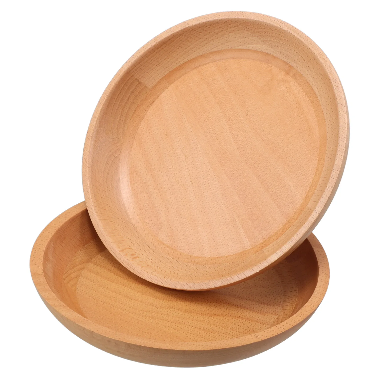 

2pcs Round Wooden Natural Food Platter For Fruit Dessert Appetizer Salad Snack Bowl Lightweight Portable Dish Wood Tableware