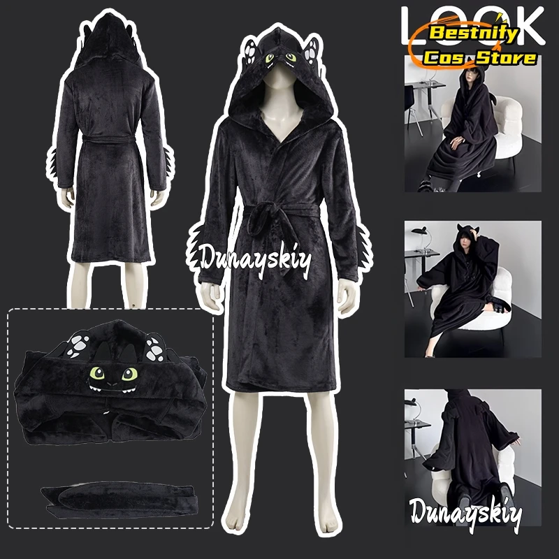 

CosplayInteresting Dragon Cosplay Costume Bathrobe Black Hooded Bathrobe Cartoon Gown Anime/Slumber party Outfit Roleplay Unisex