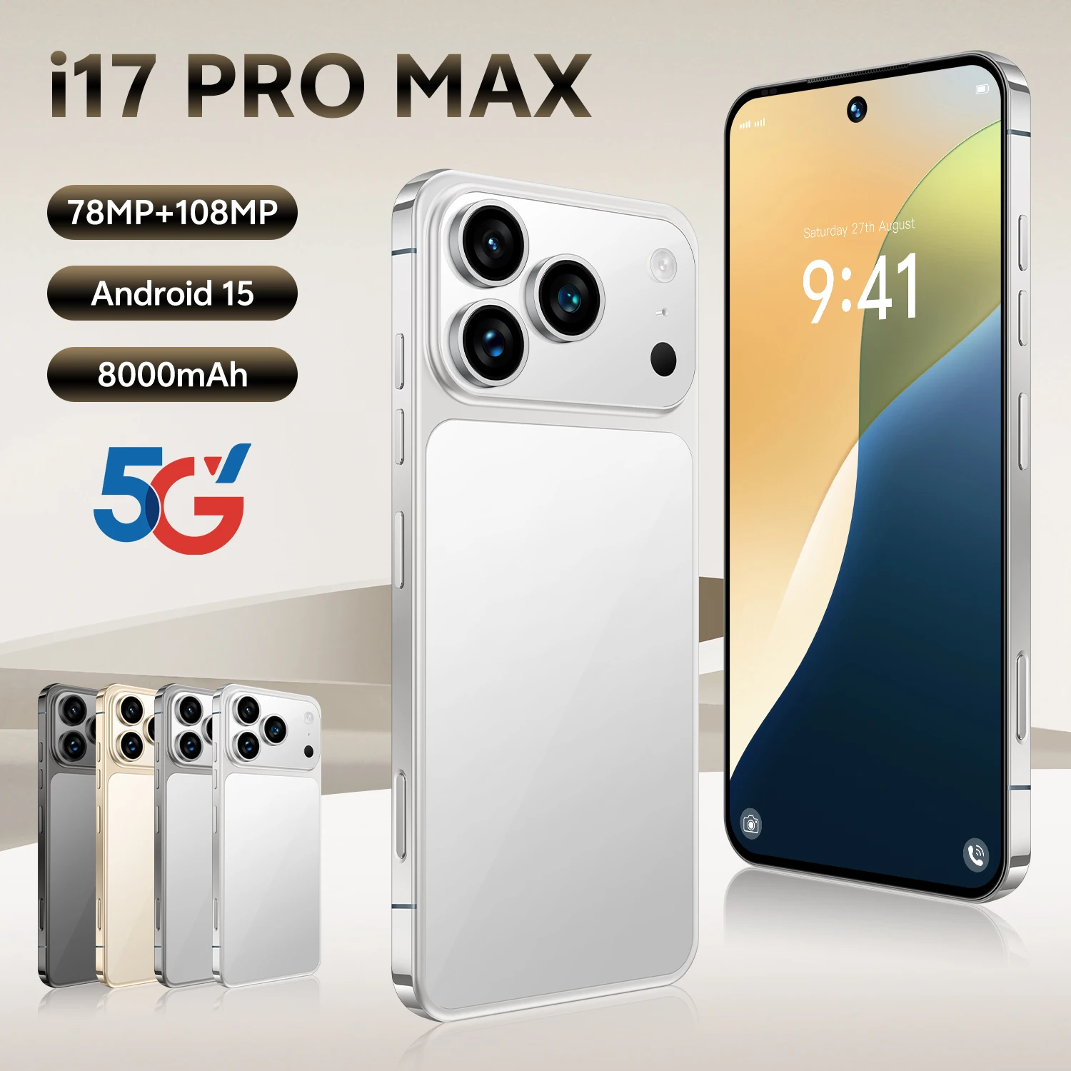 Global Vision 17 Pro Max Smartphone 5G Android 12 16GB RAM 1TB ROM 6.3 Inch Phone 2280x1080HD 24+48MP 4 5G Network Mobile Phone