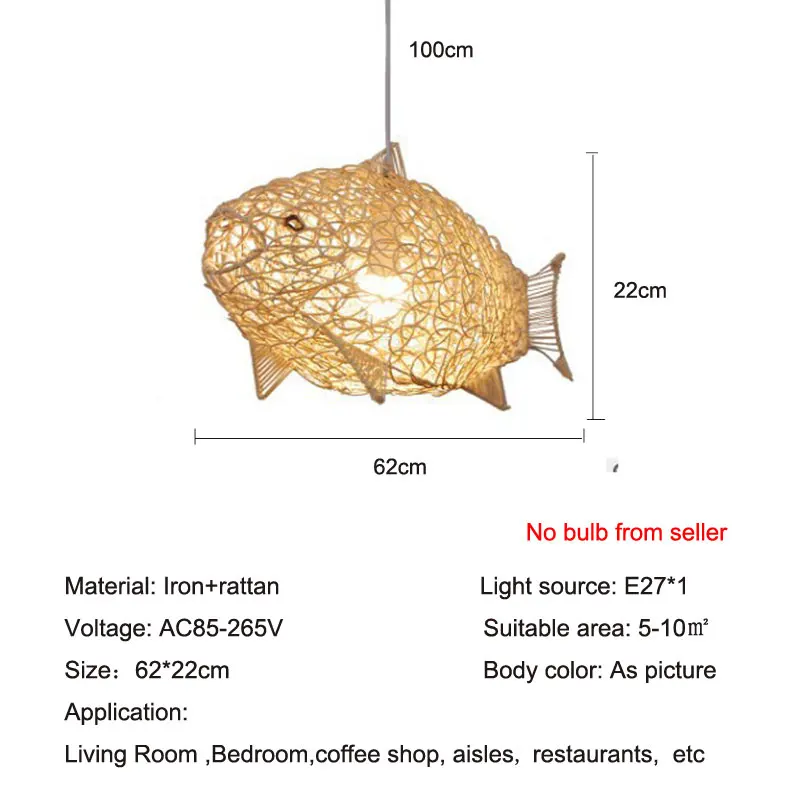 Azja południowo-wschodnia żyrandol kreatywny rattanowy ręcznie robiona ryba tkacki w kształcie herbata w restauracji domu spersonalizowany gorący