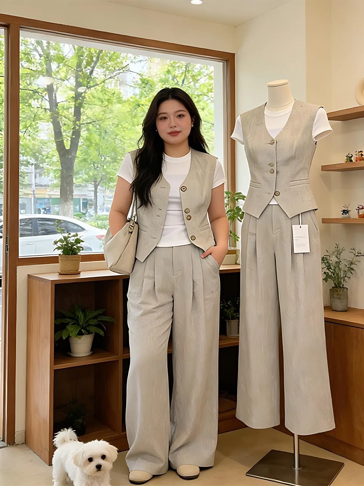 plus Size Casual Style Three Piece Set Women's Summer New White T-Shirt Sleeveless Tank Top Wide Leg Pants Ensemble 3