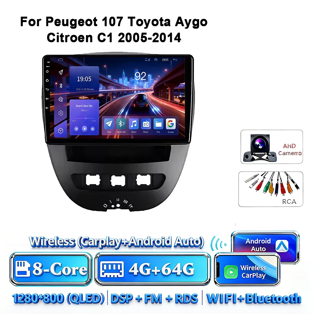Android 17 Carplay Auto 4G WIFI autoradio voor Peugeot 107 Toyota Aygo Citroen C1 2005-2014 GPS BT DSP touchscreen multimedia