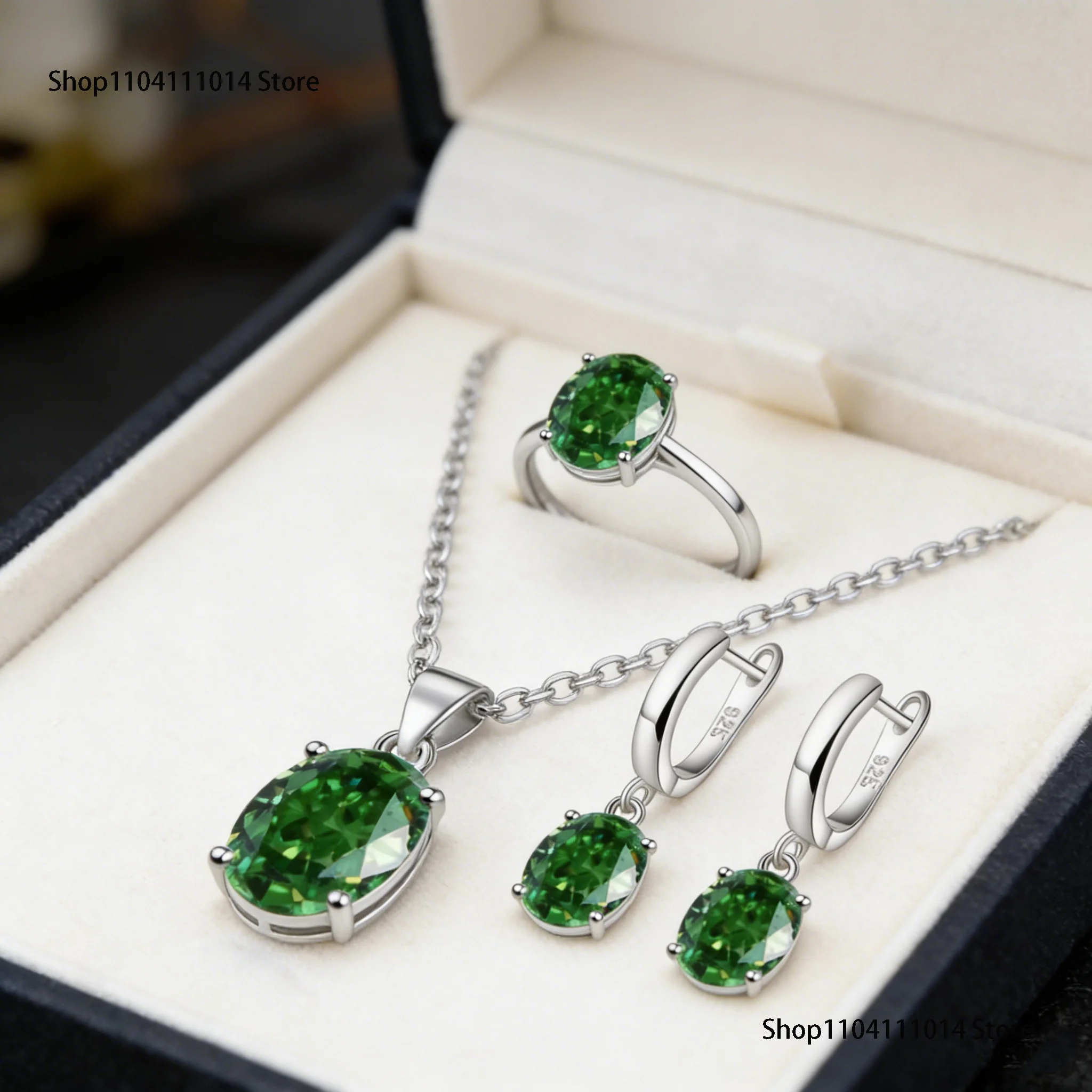 s925 Sterling Silver Jewelry Sets For Women Ellipse Zircon Ring Necklace Earrings Luxury Accessories
