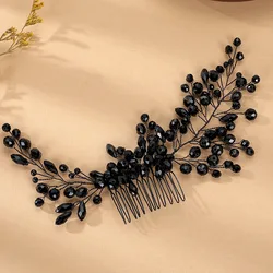 Black Crystal Rhinestone Bridal Wedding Hair Comb Tiaras Hairbands For Women Bridal Wedding Hair Accessories Jewelry Band Gift