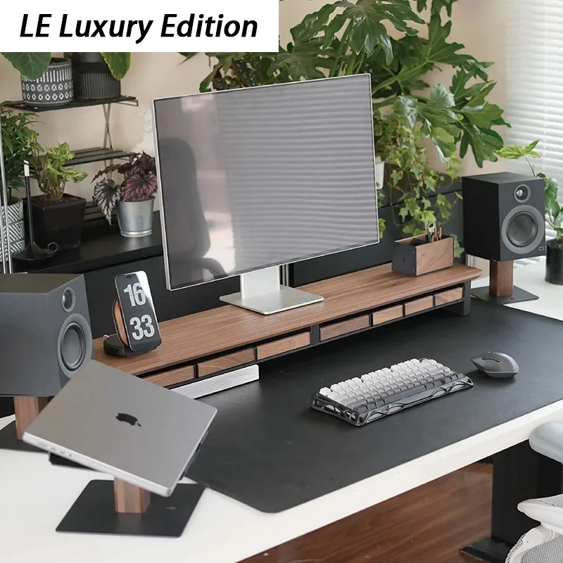 LE Luxury Type Modular Display Height Stand Set Walnut Wood Desktop Storage Box Computer Elevated Rack Kits Desktop Office Stand
