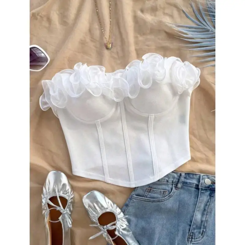 

Сексуальный топ Svel 9059 с кружевной отделкой без плечевых ремней из искусственной кожи с завязками на талии для женщин с воротником-стойкой...