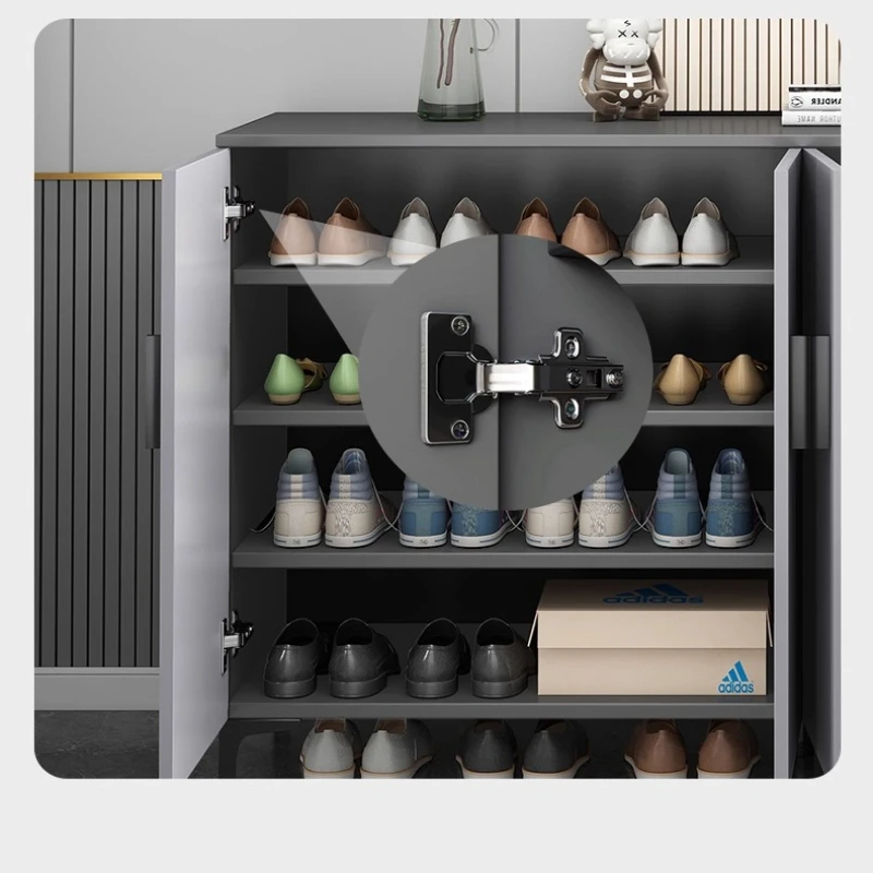 خزانة أحذية من الخشب الصلب، خزانة تخزين عتبة الباب المنزلية، خزانة مدخل مواجهة الحائط، رف أحذية داخلي متعدد الطبقات #5