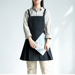 Girl's Pleated Skirt Apron Restaurant Flower Shop Work Clothes Adjustable Cross Belt Home Kitchen Apron