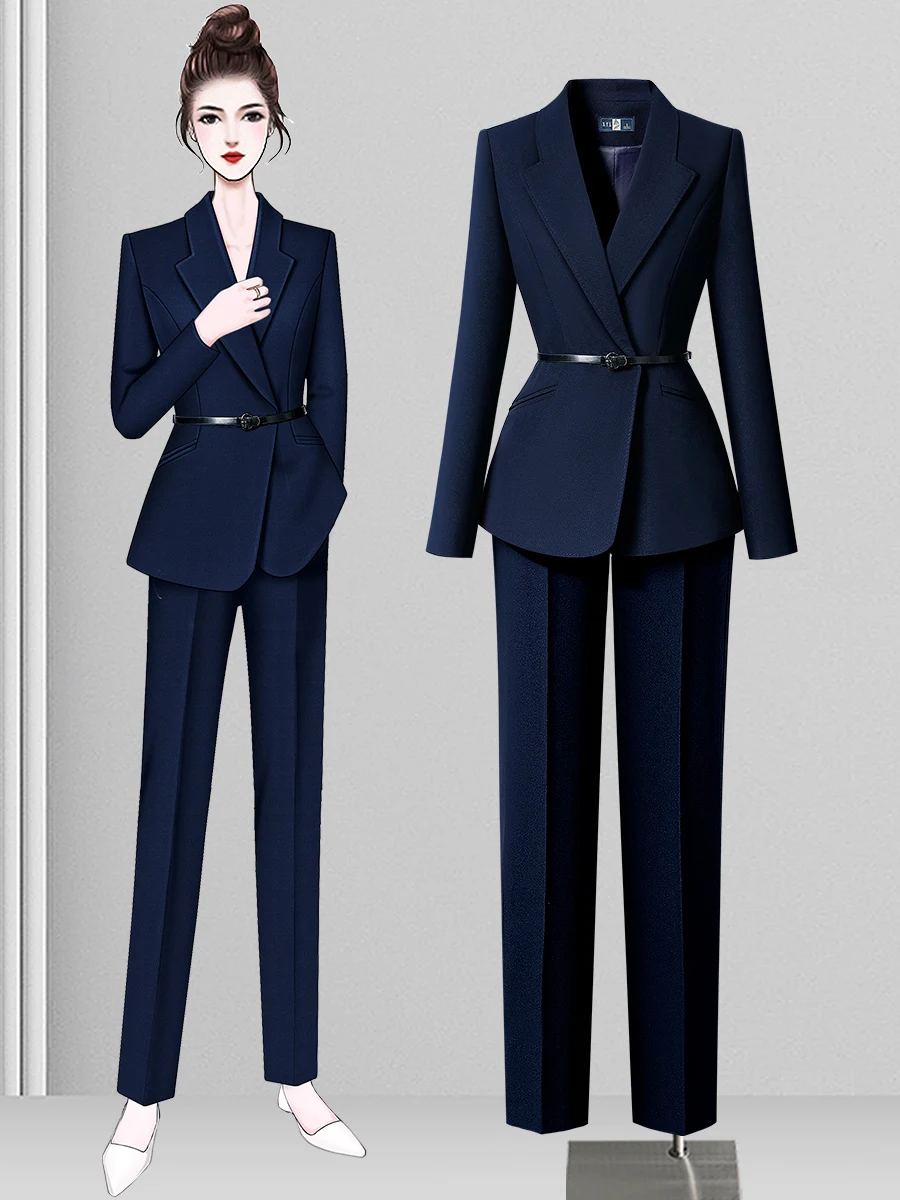 

Professional Women's Spring Autumn Suit Set Slim Fit Jacket And Pants Work Uniform High End Sales Office Jewelry Store