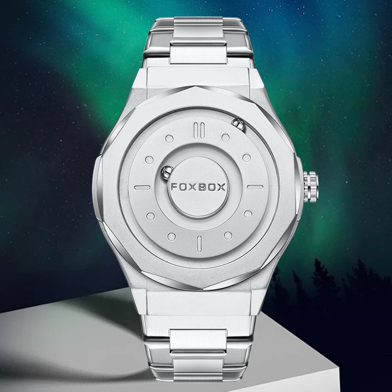 FOXBOX Luxury Fashion Quartz Watch Creative Dial Business Stainless Casual Sport Waterproof Scrolling Beads Watches for Man Gift