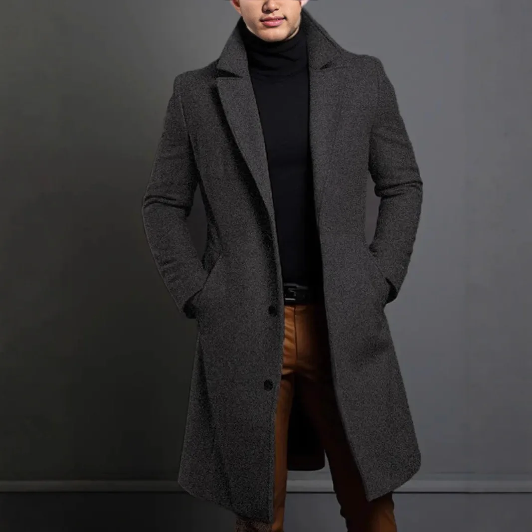 

Autumn And Winter Men's Woolen Coat Men's Clothing Slim-fitting Extended Trench Coat Men's Woolen Coat