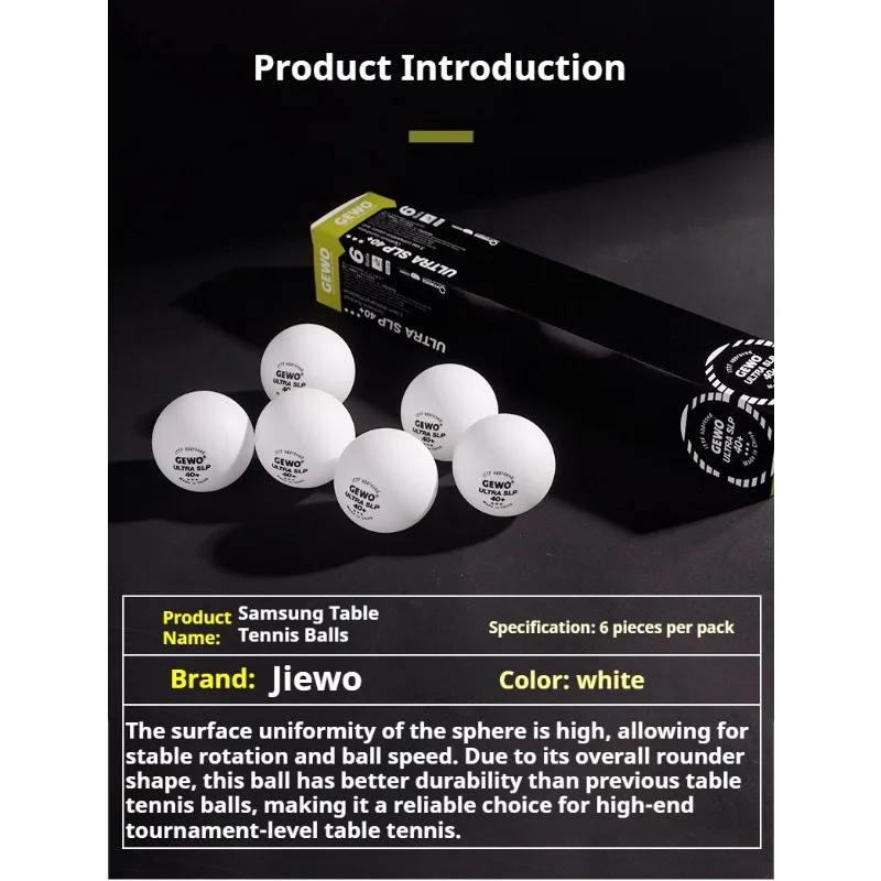 GEWO ULTRA SLP Seamless 40+ Table Tennis Ball 3 Star Durable Ping Pong Balls for Training Competition ITTF Approved 6PCS/Box