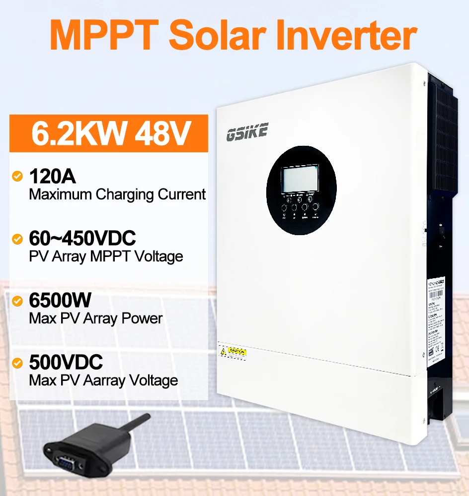 GSIKE 6.2KW 4KW Hybride Solar Inverter 24V 48V 230V Zuivere Sinusgolf Inverter WIFI Dubbele MPPT 120A BMS 50/60HZ Solar Charger Power