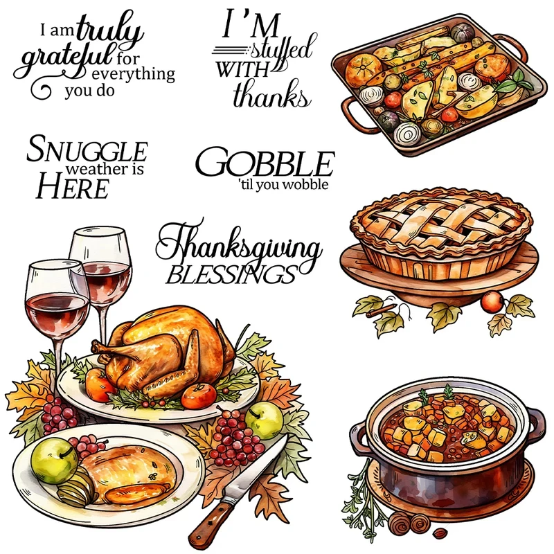 

Набор для скрапбукинга ко Дню благодарения: вырубные формы для пирога с индейкой, прозрачные штампы, металлические вырубные формы, силиконовые штампы для открыток и альбомов