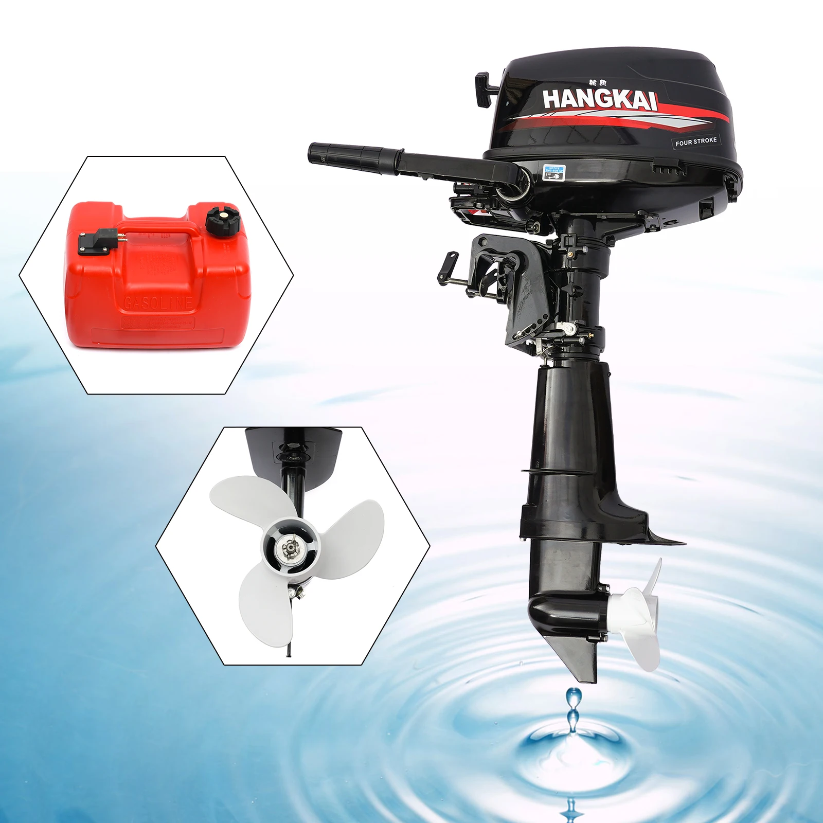 6.5HP 4-Stroke Outboard Motor 123CC 4.8KW Marine Fishing Boat Engine 15in Short Shaft with CDI Water Cooling System 5000-6000RPM