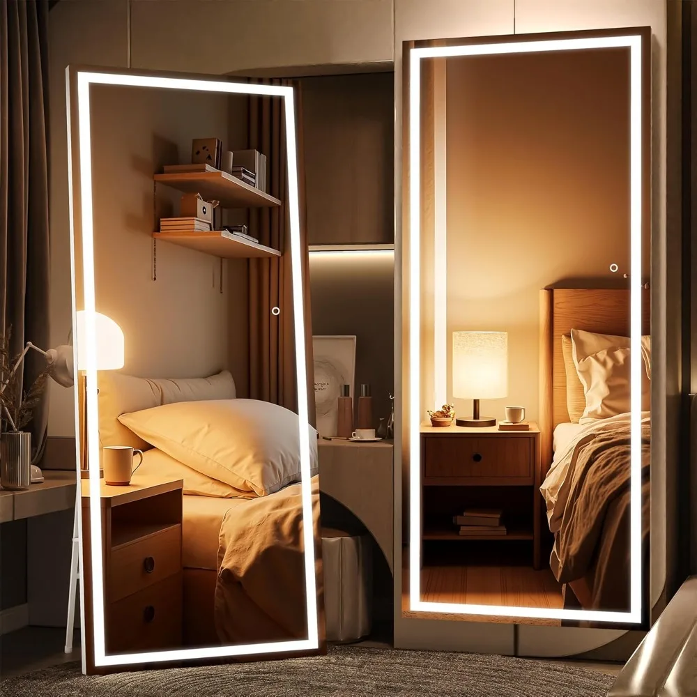 

Full Length Mirror With Lights, 79" X 32" Led Lighted Floor Standing Mirror, Tempered Glass, Square White