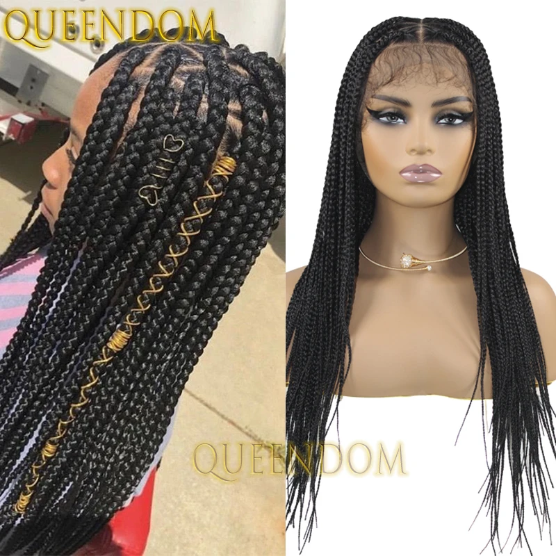 

Full Lace Triangle Shape Braided Wig 26 Inch Jumbo Knotless Box Braids Wig Durable Synthetic Cornrow Braid Faux Locs Goddess Wig