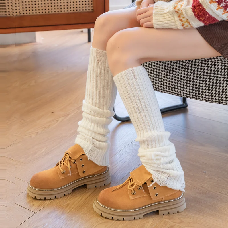 Wool Hole Socks Women's Stacked Long Barrel Leg Cover Ladded Long South Korea Autumn And Winter Fashionable Boots Accessory 2023