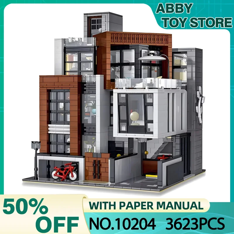 XMORK 10204 MOC City Street View Modern Villa House Model Building Blocks Bricks Puzzle Educational Toy Christmas Gifts For Kids