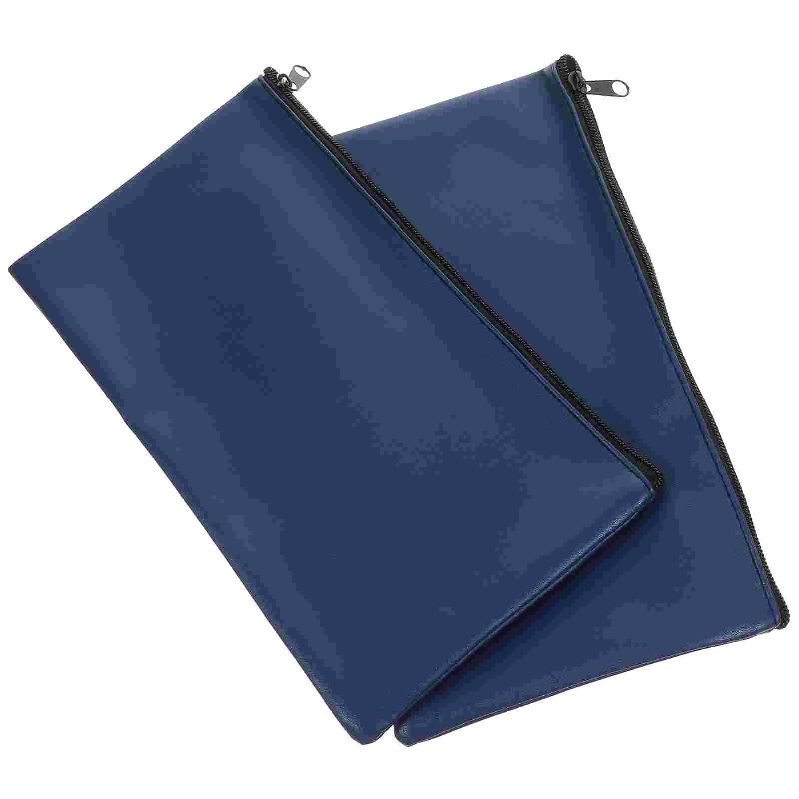 

2 Pcs Pu Bill Bag Cash Deposit Storage 2pcs Packed Navy Blue Wallet Bags Envelope Receipt Organizer Pencil Pouch Girl