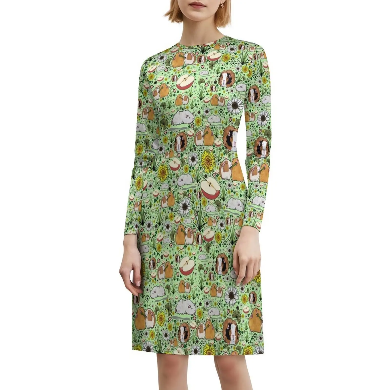 فستان خنازير غينيا باللون الأخضر على الطراز الكوري للنساء فستان كاجوال أنيق للحفلات أو الارتداء اليومي خنزير غينيا خنازير غينيا اللطيفة #6