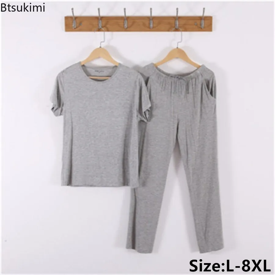 

Plus Size 8XL Men's Modal Pajama Sets Loose Soft Comfortable Short Sleeve Shorts Homewear 2 Piece Sets Men Lounge Sleepwear Suit