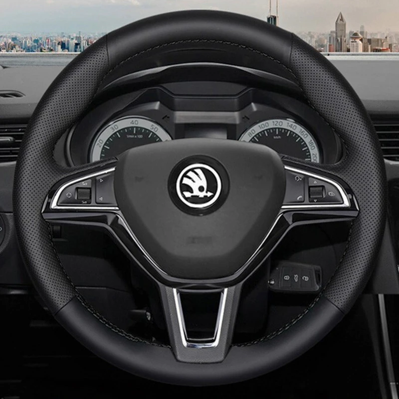 Custom Car Steering Wheel Braid Cover 100% Fit For Skoda Octavia 2017 Fabia 2016 2017 Rapid Spaceback 2016 Superb (3-Spoke)