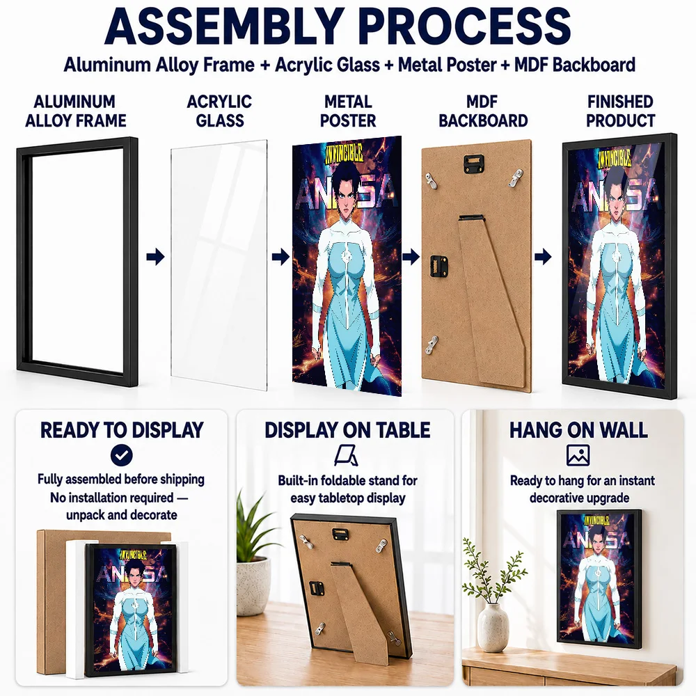 Invincible: Anissa Comic Book Cover Framed Metal Print Personalized Photo Dramatic Character Style Wall Art For Study Fan Gift