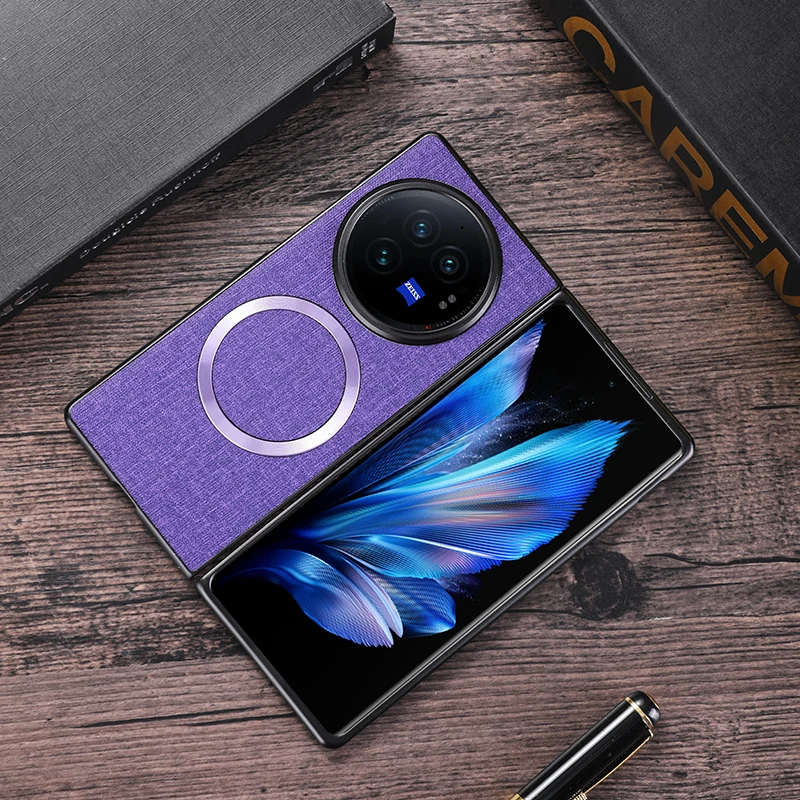 Cloth Texture Shockproof Lens Protection Hard Plastic Magnetic Wireless Charging Case For VIVO X fold3 Pro Fold 3 3Pro