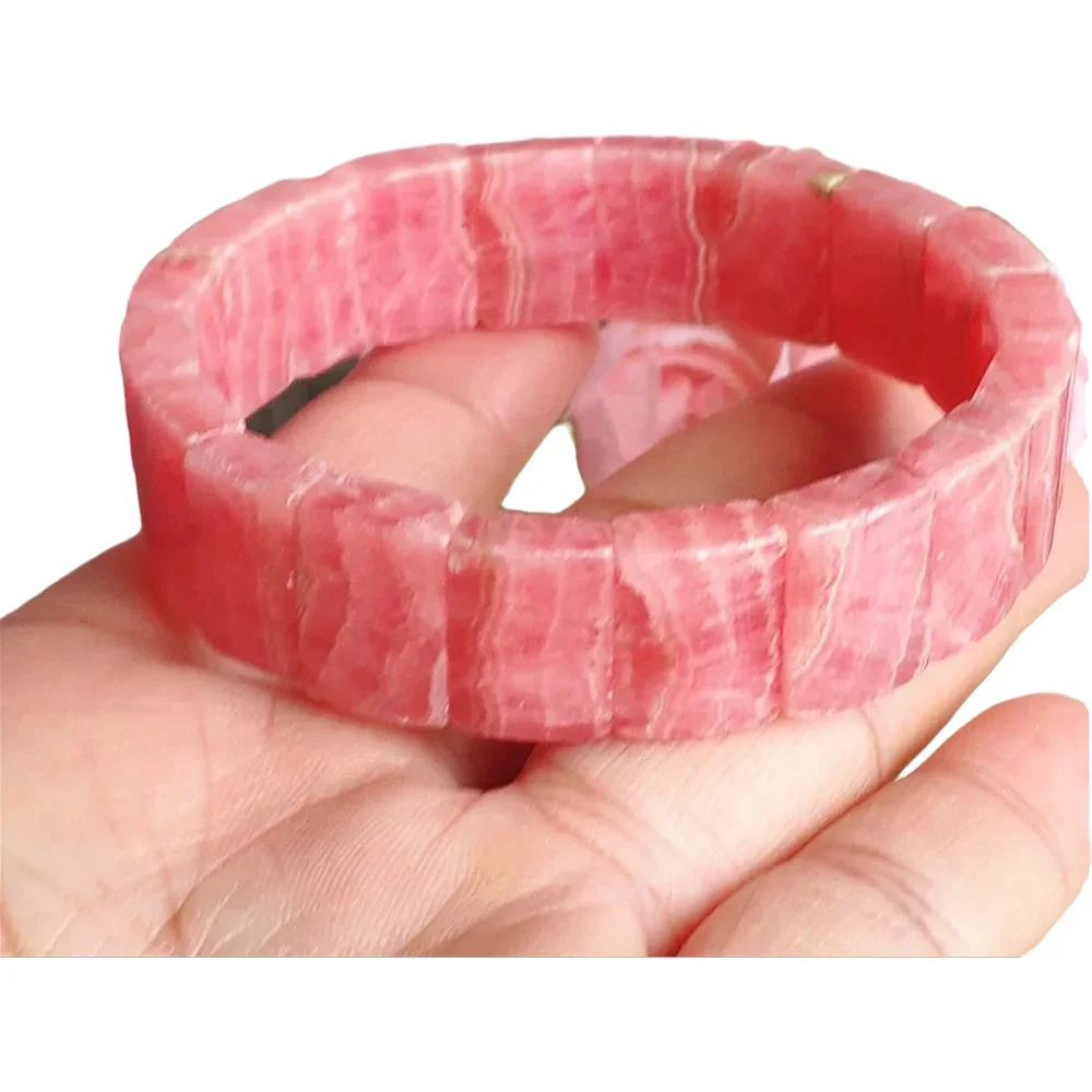 

Natural Red Rhodochrosite Rectangle Beads Bracelet Bangle Clear Beads 14x10mm Women Men Fashion Certificate AAAAA