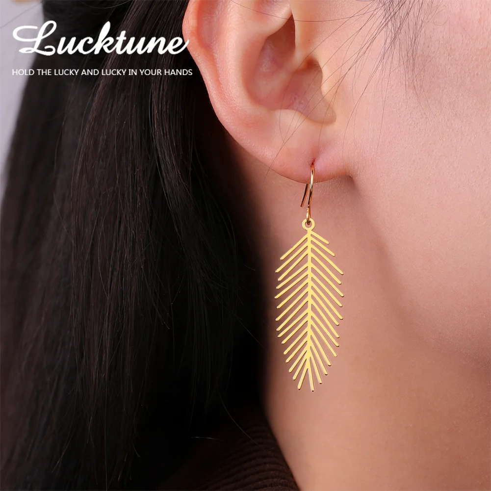 Lucktune Stainless Steel Plant Leaf Women's Earrings 2025 Trend Bohemian Drop Earrings Jewelry Anniversary Birthday Gift New in