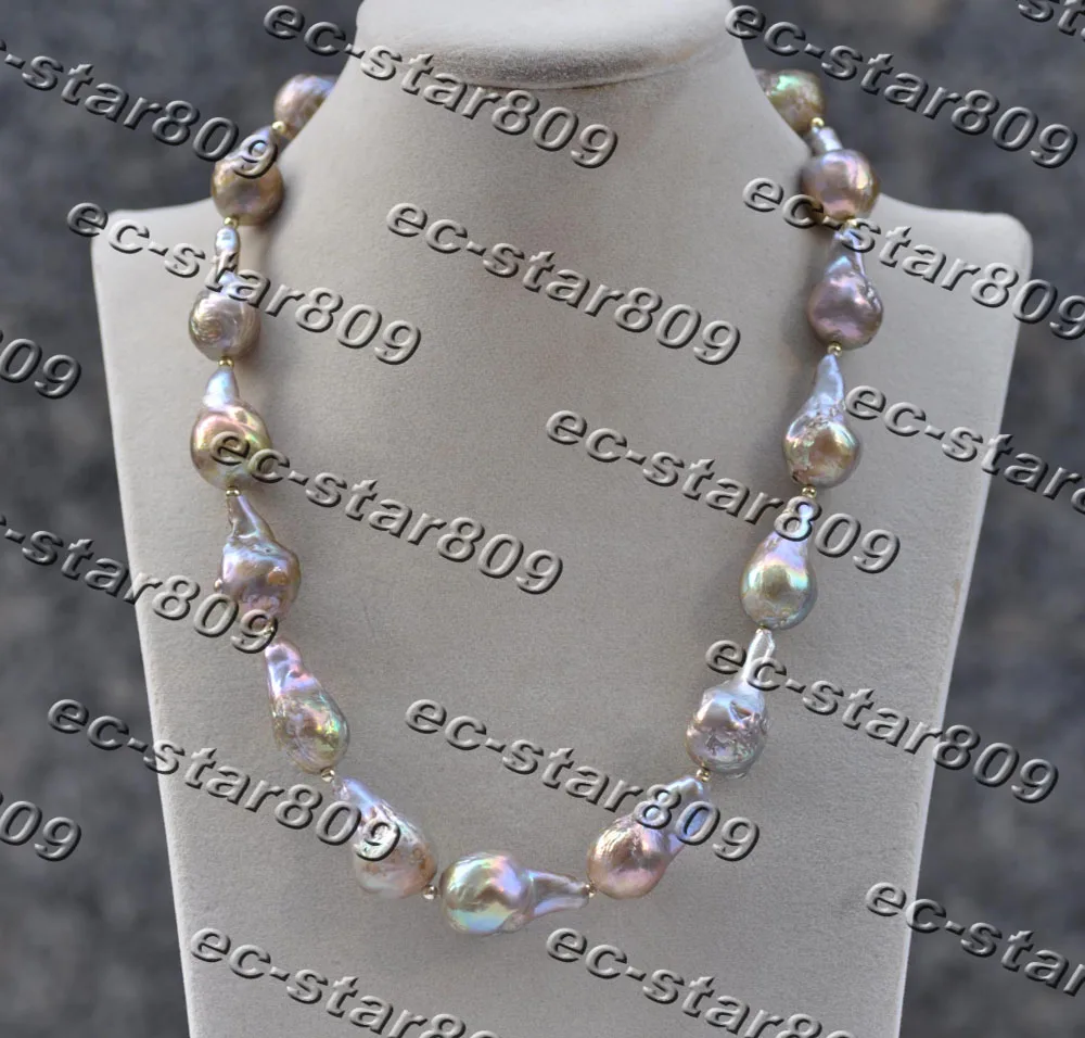 

MCT·STAR Z11554 19" 28mm Peacock-Lavender Baroque Drop Edison Keshi Pearl Necklace