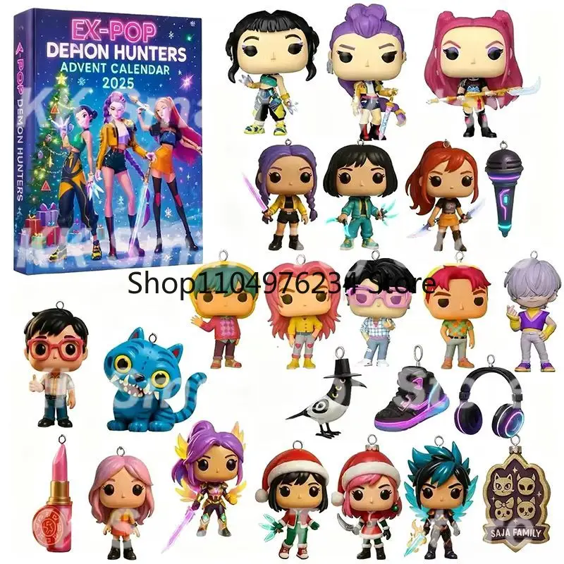 Disponibile Natale Kpop Demon Hunting 24 pezzi Calendario dell'Avvento Scatole cieche a sorpresa per giocattoli da regalo per scatole misteriose di Halloween