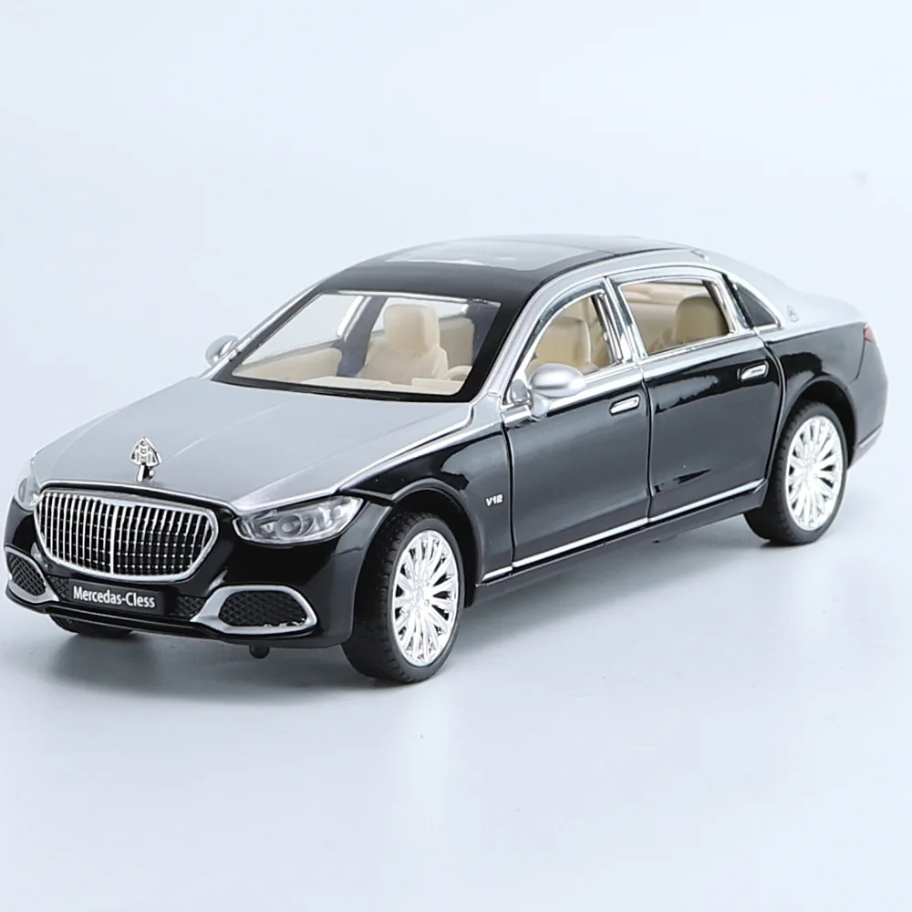 New 1:24 Simulation Benz Maybach S680 Sedan Car Model Ornaments Sound And Light Pull Back Alloy Toy Car Boy Collection Gift