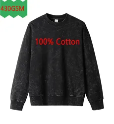 100% Cotton Washed Sweatshirt Top Quality Heavy Weight Fashion Men's New Autumn Winter Casual Thick Cotton Men Hoodies Pullover