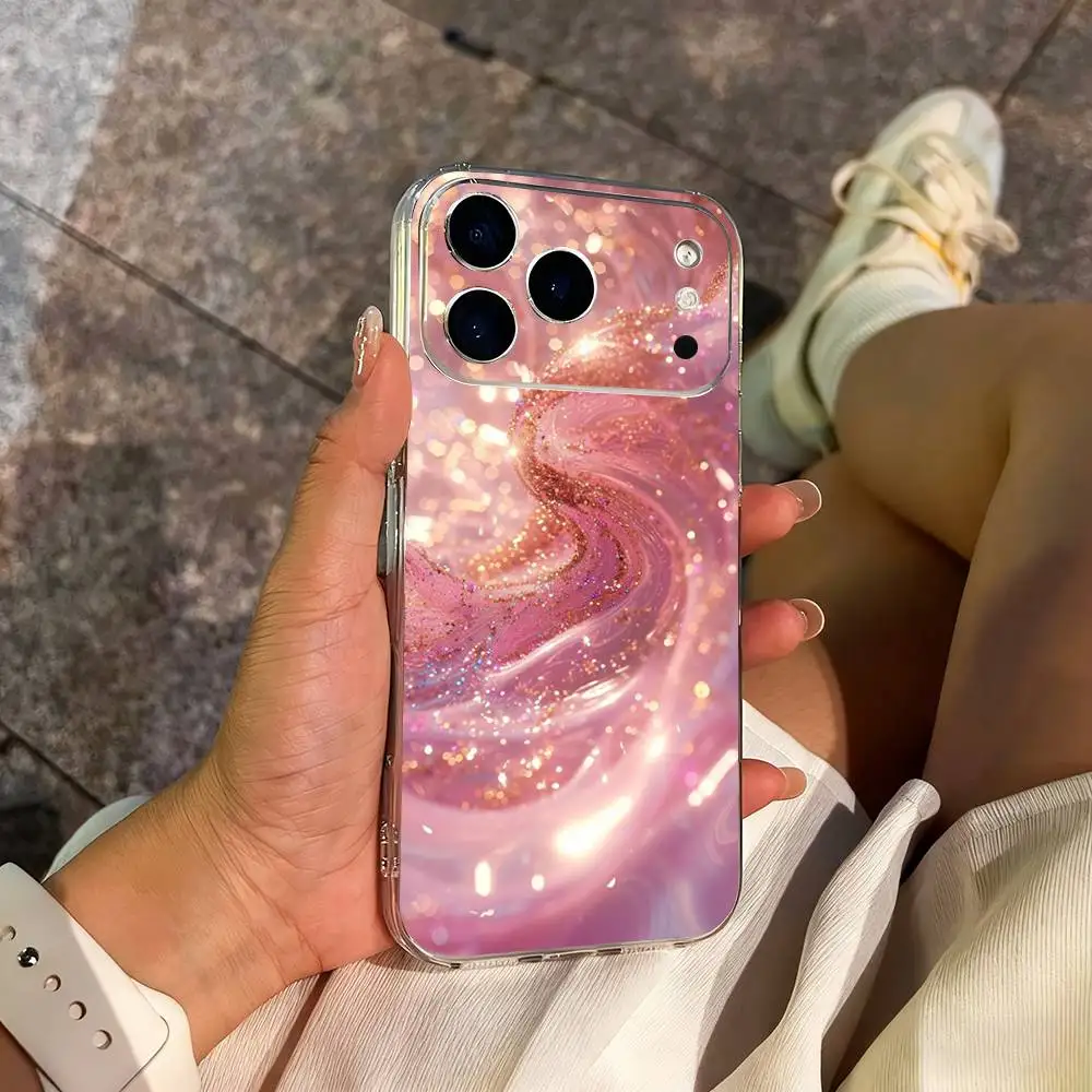حافظة هاتف Pink Art Dream Glitter لهاتف iPhone 14,13,12,11,17,16,15,Pro,Max,Plus,X,XS,XR,SE,غطاء ناعم شفاف صغير #3