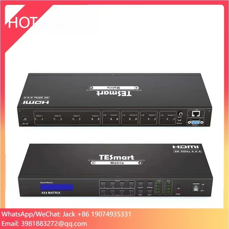 TESmart 4x4 Matrix Switcher Support 4K 60HZ Smart EDID LAN RS232 Port Switching Multiple Audio Output  Video Matrix