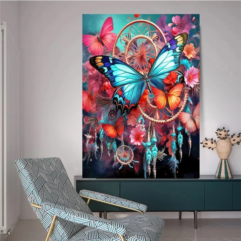 Butterfly Dreamcatcher Diamond Painting Full Square 5D DIY Diamond Mosaic Cross Stitch Embroidery insect Specimen Gift,W189