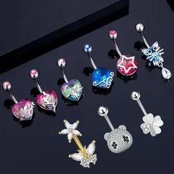 1Pcs 316L Steel Heart Belly Button Rings Blue Cat Lightning Square Brass Zircon Navel Piercing Ring Body Belly Piercing Jewelry